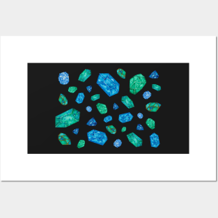 Blue gemstones pattern (black version) Posters and Art